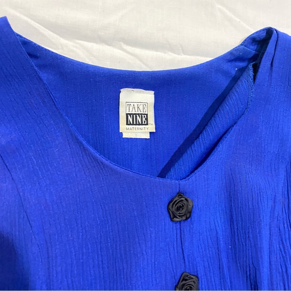 TAKE NINE VINTAGE MATERNITY BLUE FULL SET SKIRT AND PADDED JACKET FLOWER BUTTONS